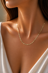 CM 14K Gold Renk Çizgi Lazer Model 60 cm Kadın Kolye