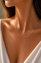 CM 14K Gold Renk İnce Ataç Zincir Model 60 cm Kadın Kolye