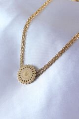 316L Çelik Gold Renk Çeyrek Altın Çift Sıra Zincir Model Kadın Kolye