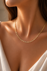 CM 14K Gold Renk Yassı Oval Zincirli Model 60 cm Kadın Kolye