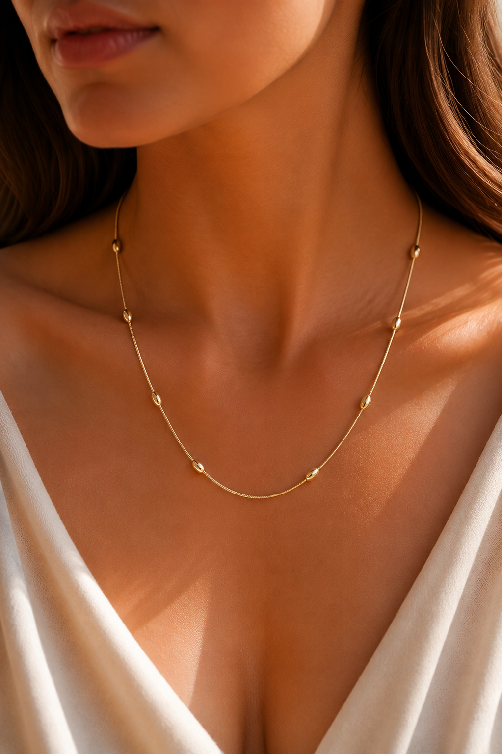 CM 14K Gold Renk Yılan Zincirli Damla Topçuk Model 60 cm Kadın Kolye