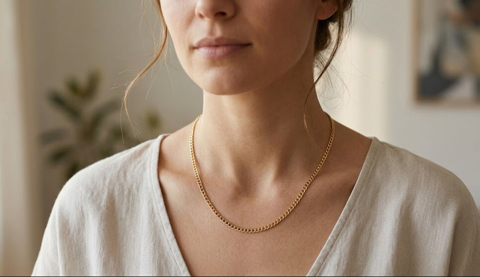 14K Gold Renk Kaplama Ezme Zincir Model CM Kadın Kolye