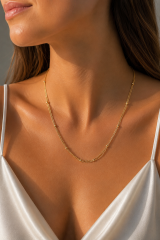 14K Gold Renk Kaplama Topçuk Zincirli Model CM Kadın Kolye