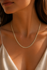CM 14K Gold Renk Yassı Ezme Zincir Model 60 cm Kadın Kolye