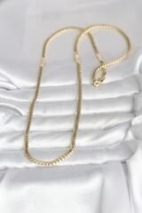 CM 14K Gold Renk Yassı Ezme Zincir Model 60 cm Kadın Kolye