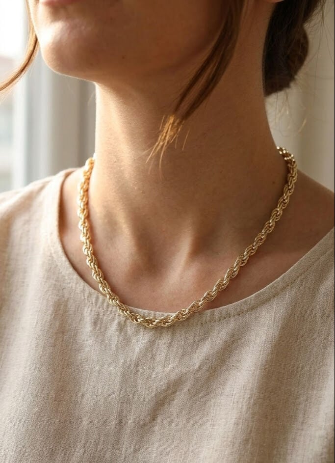 CM 14K Gold Renk Kalın Burgu Zincirli Model 60 cm Kadın Kolye