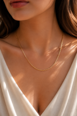 14K Gold Renk Kaplama İnce Zincir Model CM Kadın Kolye