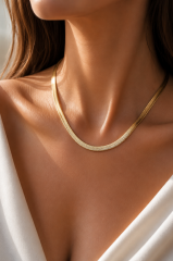 CM 14K Gold Renk Kalın Yassı Yılan Zincir Model 45 cm Kadın Kolye