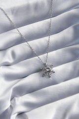 316L Çelik Gold Renk Zirkon Taşlı Kar Tanesi Projeksiyon Model Kadın Kolye