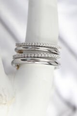 Pirinç Gümüş Renk Zirkon Taşlı 4'Lü Kadın Yüzük