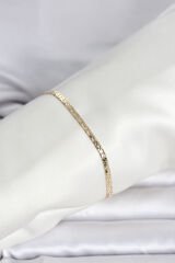 CM 14K Gold Renk Yassı Ezme Zincir Model Kadın Bileklik