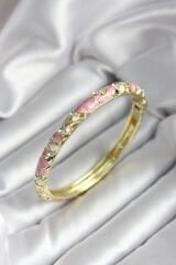 Mineli Pirinç Pembe Çiçek Desenli Zirkon Taşlı Gold Renk Kadın Kelepçe