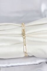 CM 14K Gold Renk Kalın Ataç Zincir Model Kadın Bileklik