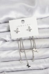 Kelebek Model Gümüş Renk Pirinç Sallantılı Kadın Küpe