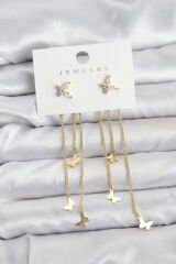 Kelebek Model Gold Renk Pirinç Sallantılı Kadın Küpe