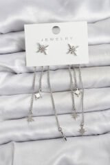 Kutup Yıldızı Model Gümüş Renk Pirinç Sallantılı Kadın Küpe