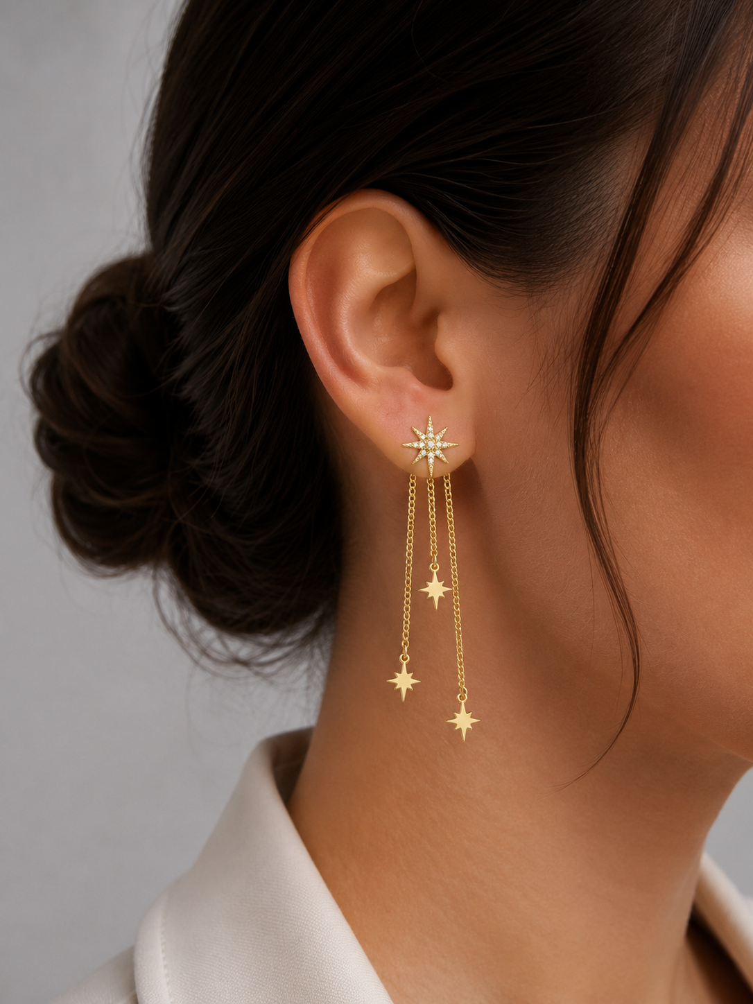 Kutup Yıldızı Model Gold Renk Pirinç Sallantılı Kadın Küpe