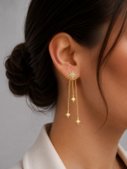 Kutup Yıldızı Model Gold Renk Pirinç Sallantılı Kadın Küpe