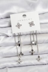 Lotus Model Gümüş Renk Pirinç Sallantılı Kadın Küpe