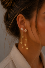 Lotus Model Gold Renk Pirinç Sallantılı Kadın Küpe