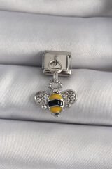 316L Çelik Gümüş Renk Sallantı Zirkon Taşlı Arı Model Nomination Charm