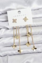 Lotus Model Gold Renk Pirinç Sallantılı Kadın Küpe