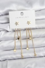 Yıldız Model Gold Renk Pirinç Sallantılı Kadın Küpe