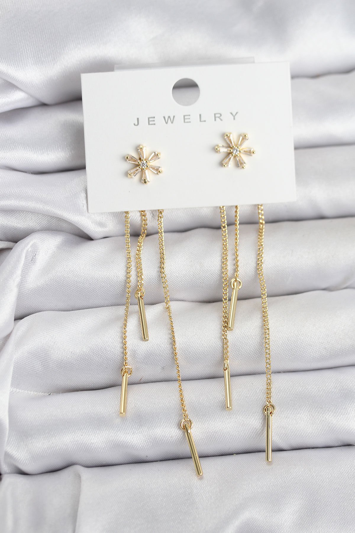 Çiçek Model Gold Pirinç Sallantılı Kadın Küpe