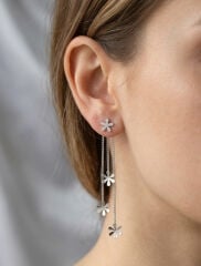 Papatya Model Gümüş Renk Pirinç Sallantılı Kadın Küpe