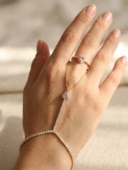 Gold Renk Pirinç Zirkon Taşlı Pembe Kalp Model Şahmeran