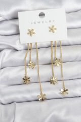 Papatya Model Gold Renk Pirinç Sallantılı Kadın Küpe