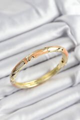 Mineli Pirinç Krem Ve Turuncu Mermer Motifli Gold Renk Kadın Kelepçe