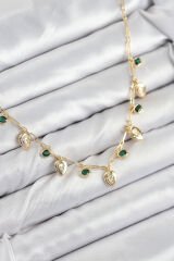 Pirinç Zirkon Taşlı Sallantılı Damla Model Gold Renk Kadın Kolye