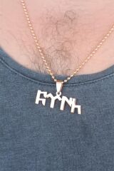 Rose Renk Metal Göktürkçe Türk Yazı Figürlü Erkek Kolye