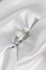 Zirkon Taşlı Kemik Model Gümüş Renk Kadın Yüzük