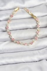 Kare Zirkon Taşlı Gold Renk Kadın Bileklik