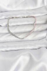 Pembe ve Beyaz Zirkon Taşlı Gümüş Renk Su Yolu Kadın Bileklik