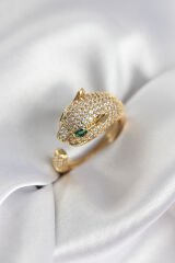 Jaguar Model Gold Renk Zirkon Taşlı Kadın Yüzük