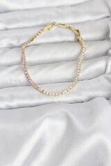 Pembe ve Beyaz Zirkon Taşlı Gold Renk Su Yolu Kadın Bileklik