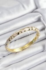 Mineli Pirinç Krem Petek Motifli Gold Renk Kadın Kelepçe