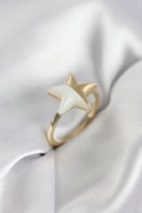 Gold Renk Sedefli Yıldız Model Kadın Yüzük