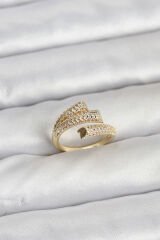 Gold Renk Zirkon Taşlı Pirinç Kadın Yüzük