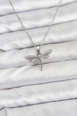 316L Çelik Zincir Gümüş Renk Yusufçuk Model Kadın Kolye