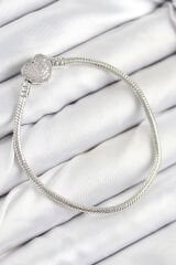 Pirinç Charm Zirkon Taşlı Kalp Model Gümüş Renk Kadın Bileklik