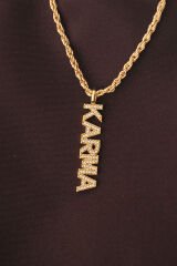 Altın Renk Zirkon Taşlı Karma Yazılı Kolye