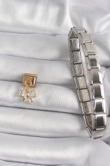 316L Çelik Gold Renk Sallantı Zirkon Taşlı Fiyonk Model Nomination Charm