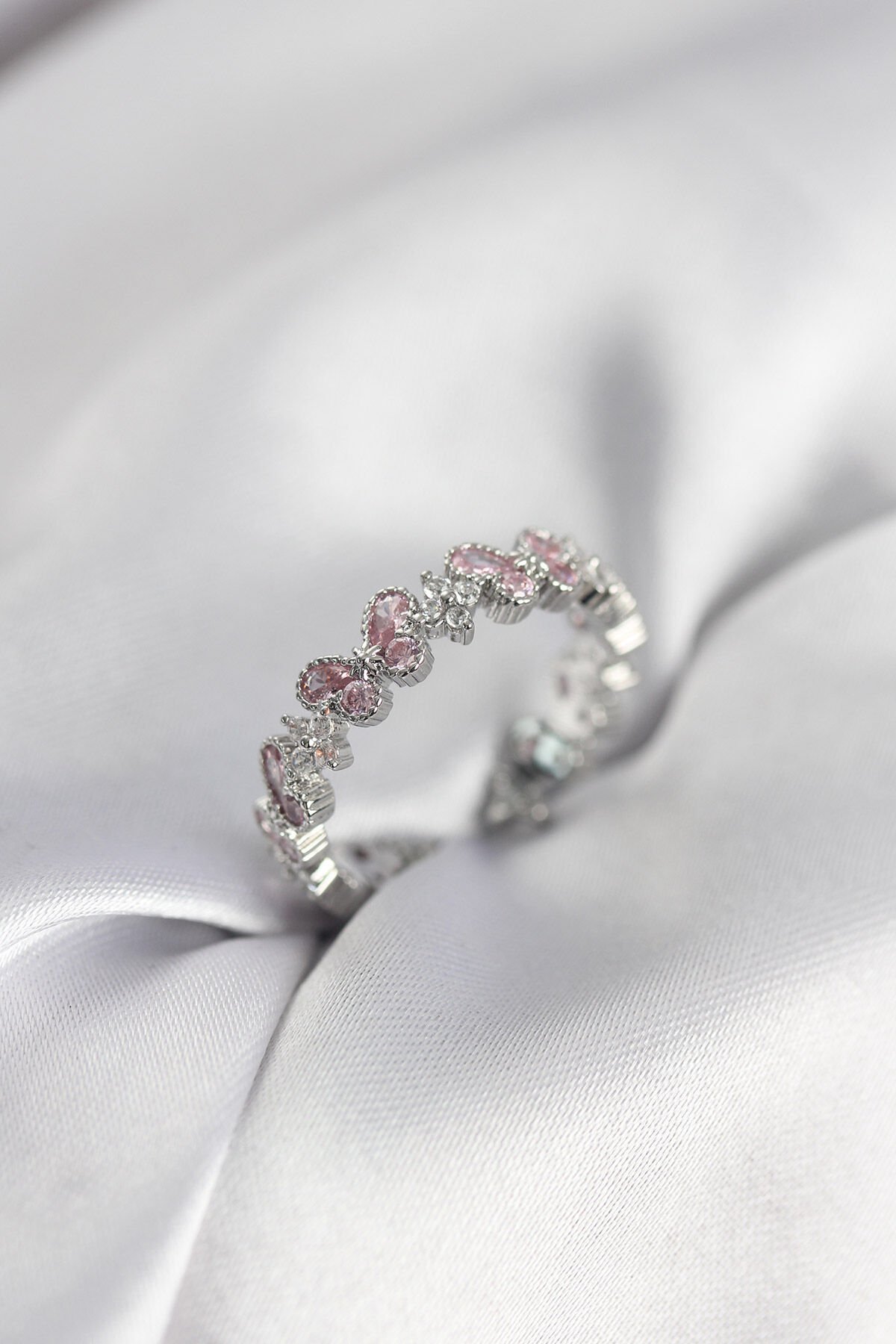 Pembe Zirkon Taşlı Kelebek Model Kadın Yüzük