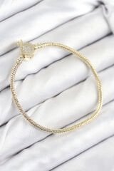 Pirinç Charm Zirkon Taşlı Taç Model Gold Renk Kadın Bileklik