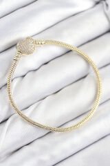 Pirinç Charm Zirkon Taşlı Kalp Model Gold Renk Kadın Bileklik