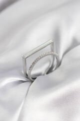 Gümüş Renk Sedefli Zirkon Taşlı 2'li Kadın Yüzük